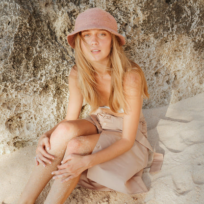 NALA Safari Jute Straw Hat In Blush Rose