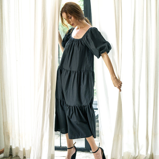 ROSEMARY Cotton Prairie Dress, in Black