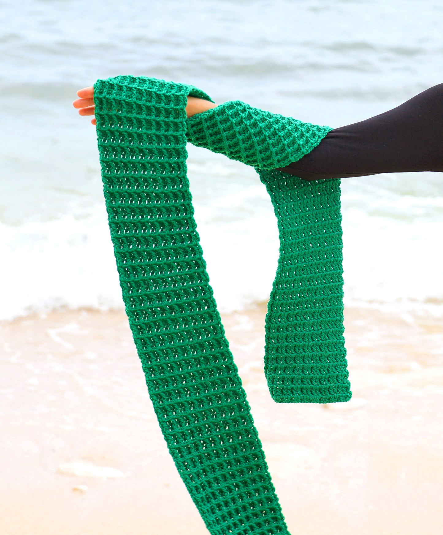 WAFFLE Crochet Scarf in Green